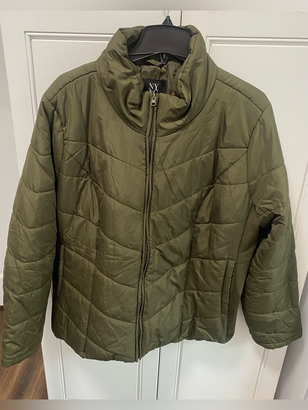NY Collection Olive Quilted Puffer Jacket